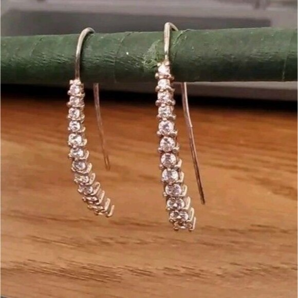 JCM Sterling Silver Earrings Cubic Zirconia French Hook Linear Dangle - Picture 4 of 4